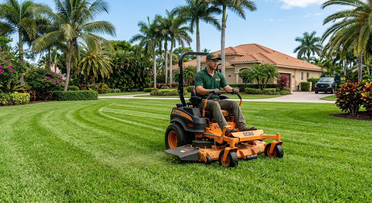 Kwik Klip crew mowing a residential lawn