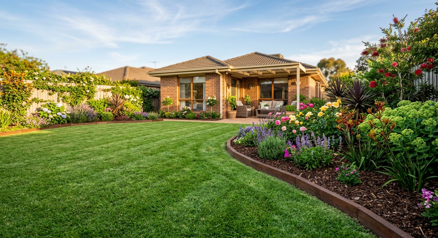 Backyard lawn care with garden edging