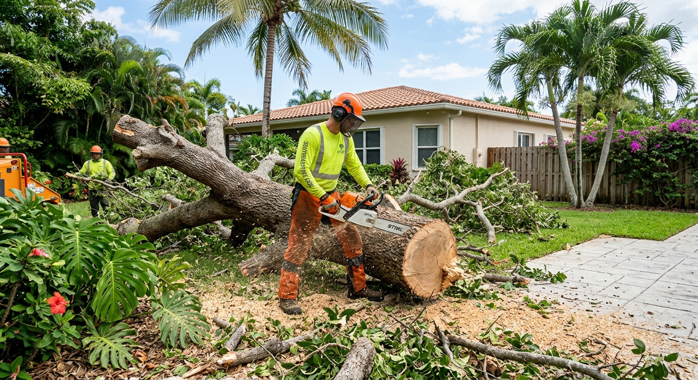 Professional tree removal in South Florida yard