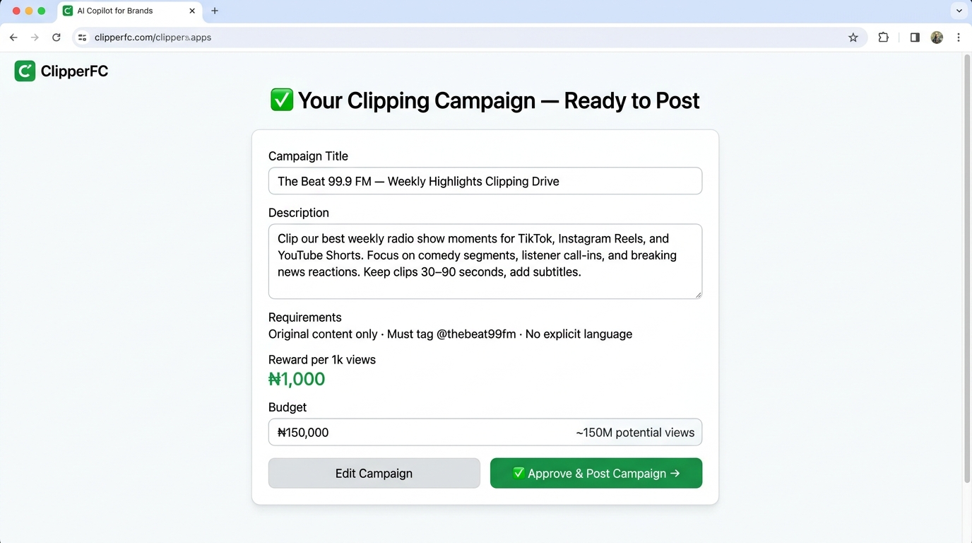 Review your Clipping campaign draft