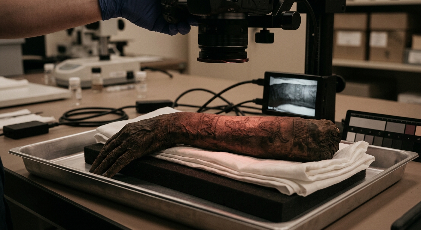 Illustration: Infrared photography revealed tattoos invisible on Egyptian mummies