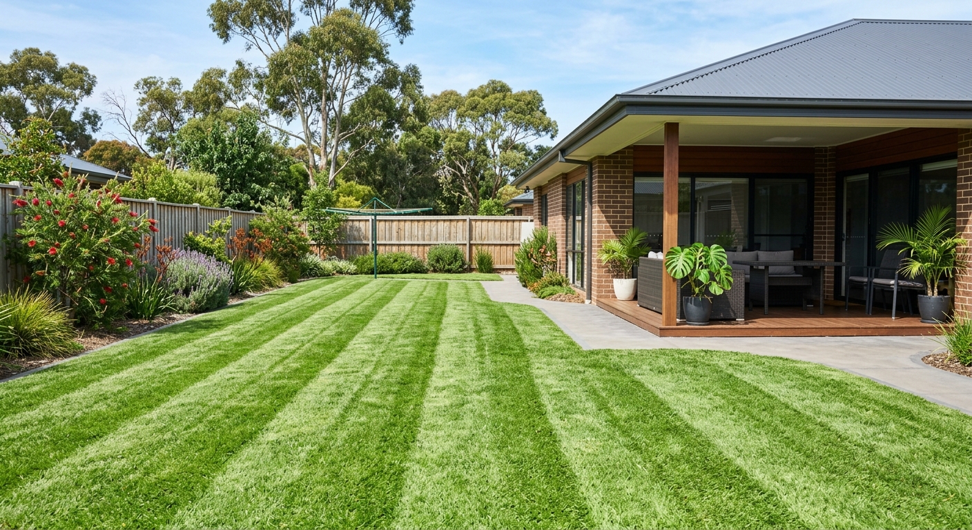 Freshly mowed lawn with clean stripes