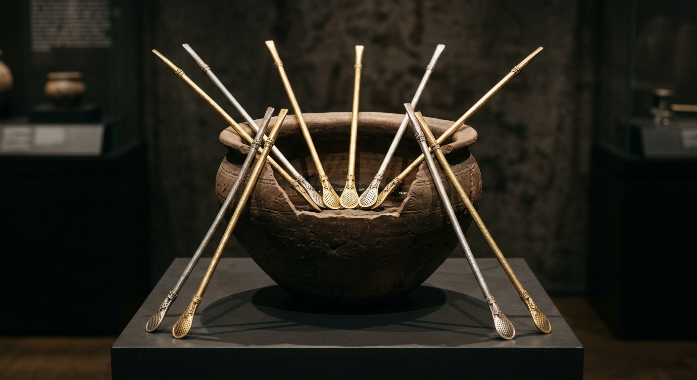 Illustration: Some Bronze Age elites may have drunk beer through metre-long gold and silver straws