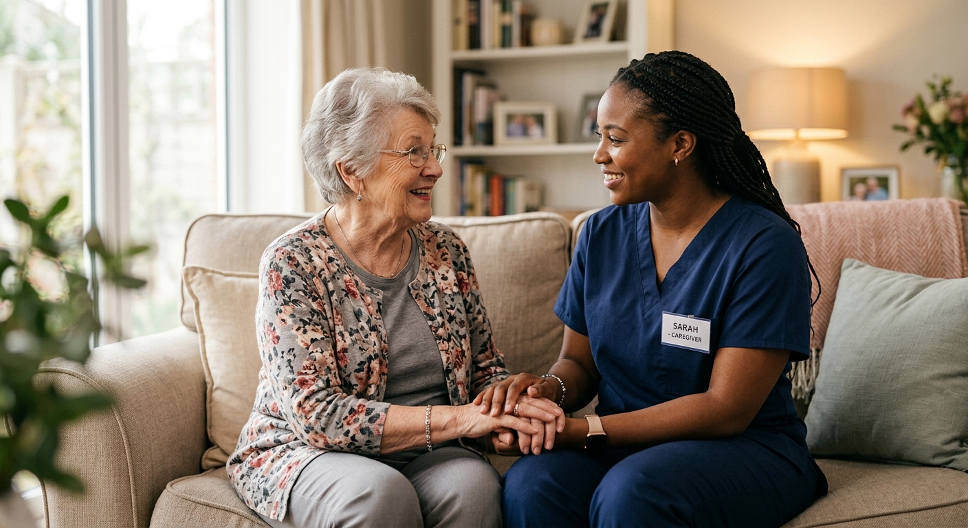 Compassionate LEMN Care caregiver providing warm in-home support