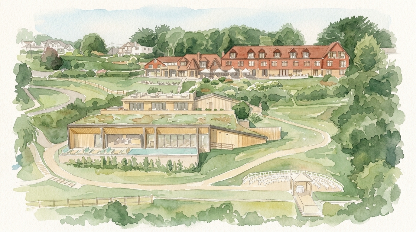 Sandy Cove Hotel, Berrynarbor — watercolour illustration
